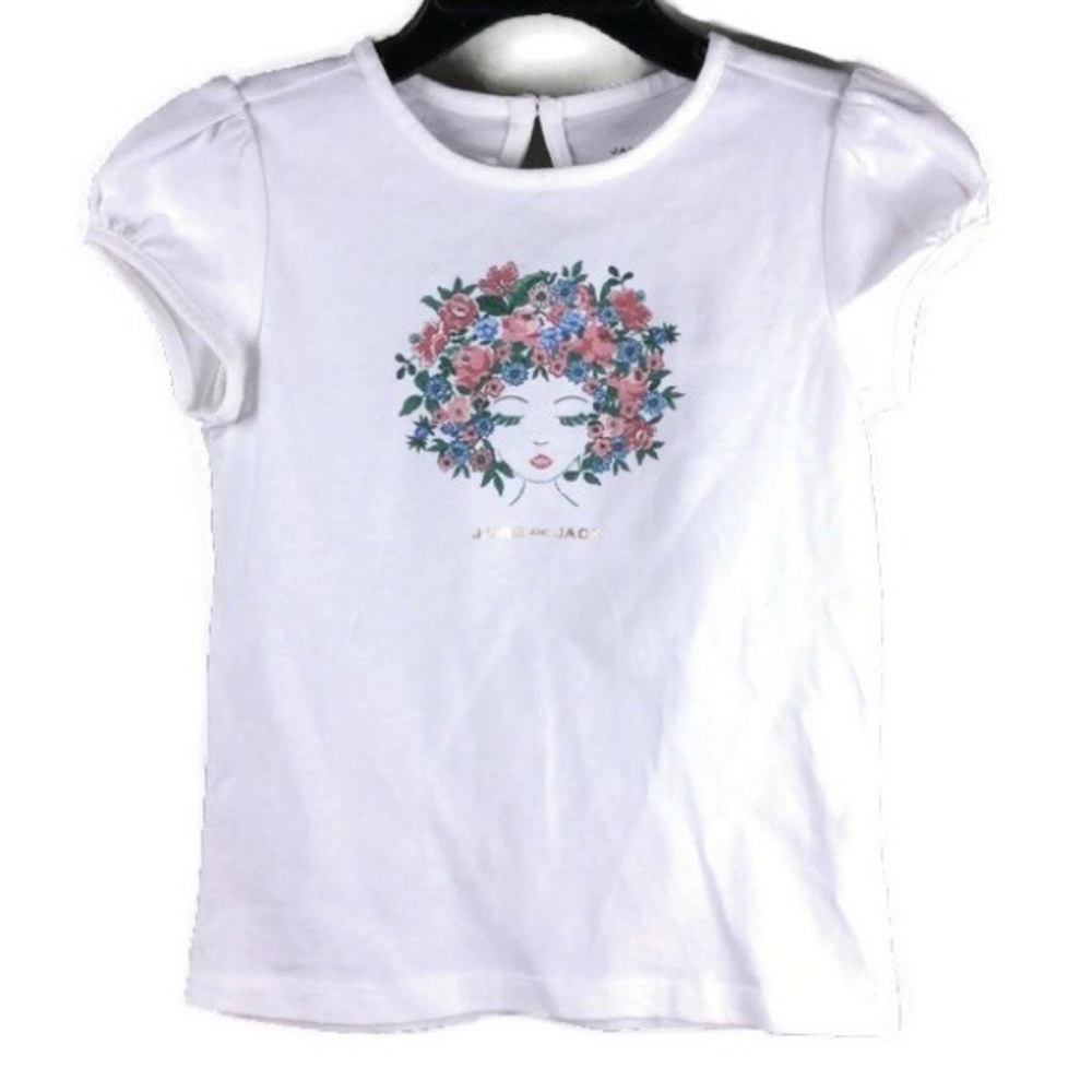 NWT Janie & Jack Floral Girl Puffed Short Sleeve Keyhole Back Crewneck Tee Sz 4